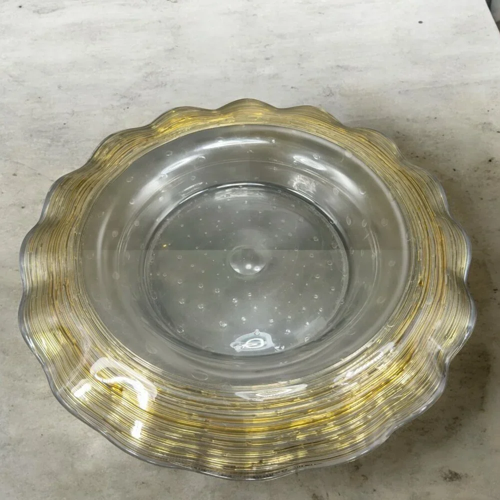 Frederick Carder Steuben Large Gold Reeded Threads Bowl Controlled Bubble 14inch
